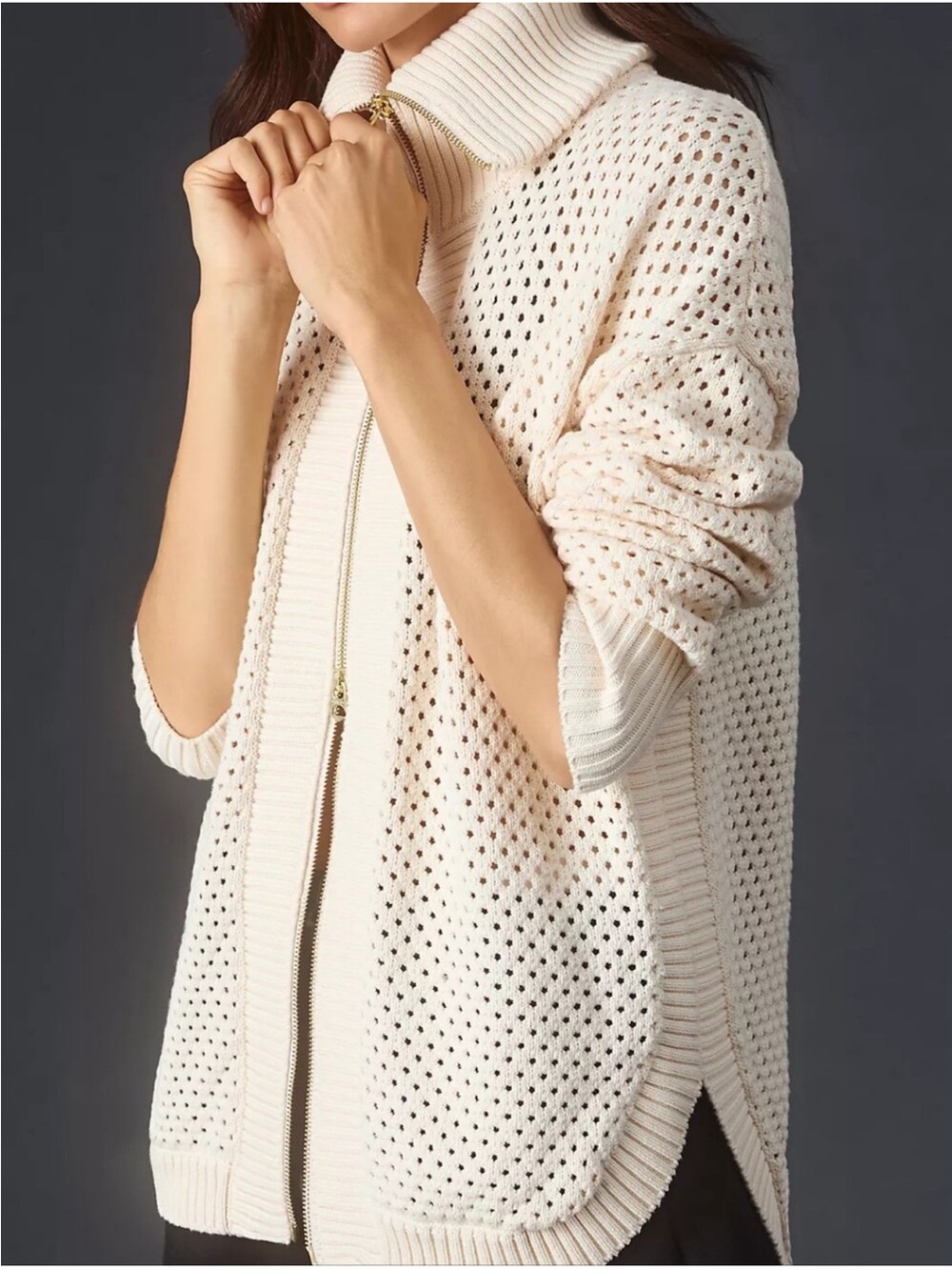 Varley Finn Longline True Knit Cotton Full Zip Jacket Cardigan